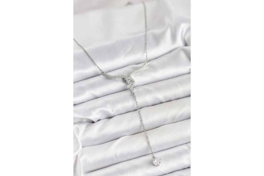 Shoecide 316l Çelik Zincir Gümüş Renk Yılan Model Y Kolye