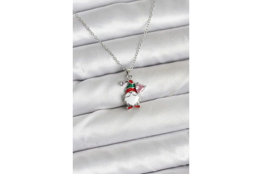 Shoecide 316l Çelik Zincir Gümüş Renk Yılbaşı Teması Kadın Kolye