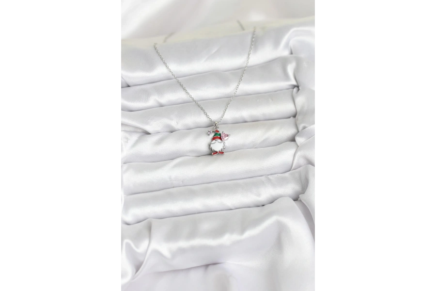 Shoecide 316l Çelik Zincir Gümüş Renk Yılbaşı Teması Kadın Kolye