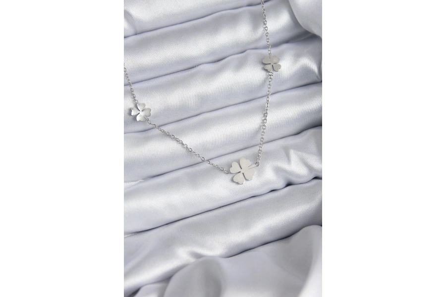 Shoecide 316l Çelik Zincir Gümüş Renk Yonca Model Kadın Kolye