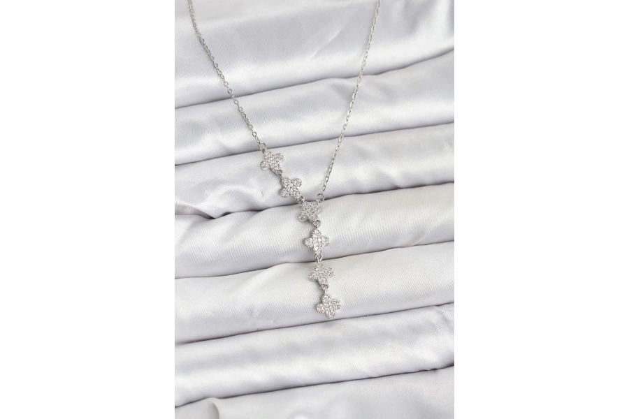 Shoecide 316l Çelik Zincir Gümüş Renk Yonca Model Kadın Kolye