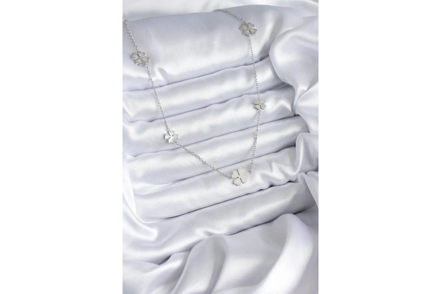 Shoecide 316l Çelik Zincir Gümüş Renk Yonca Model Kadın Kolye