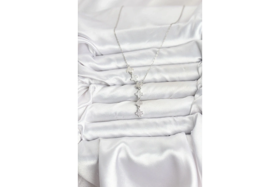 Shoecide 316l Çelik Zincir Gümüş Renk Yonca Model Kadın Kolye