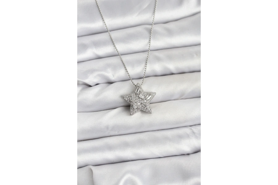 Shoecide 316l Çelik Zincir Gümüş Renk Zincirli Gümüş Yıldız Model Kadın Kolye