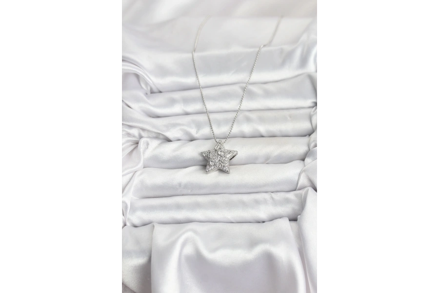 Shoecide 316l Çelik Zincir Gümüş Renk Zincirli Gümüş Yıldız Model Kadın Kolye