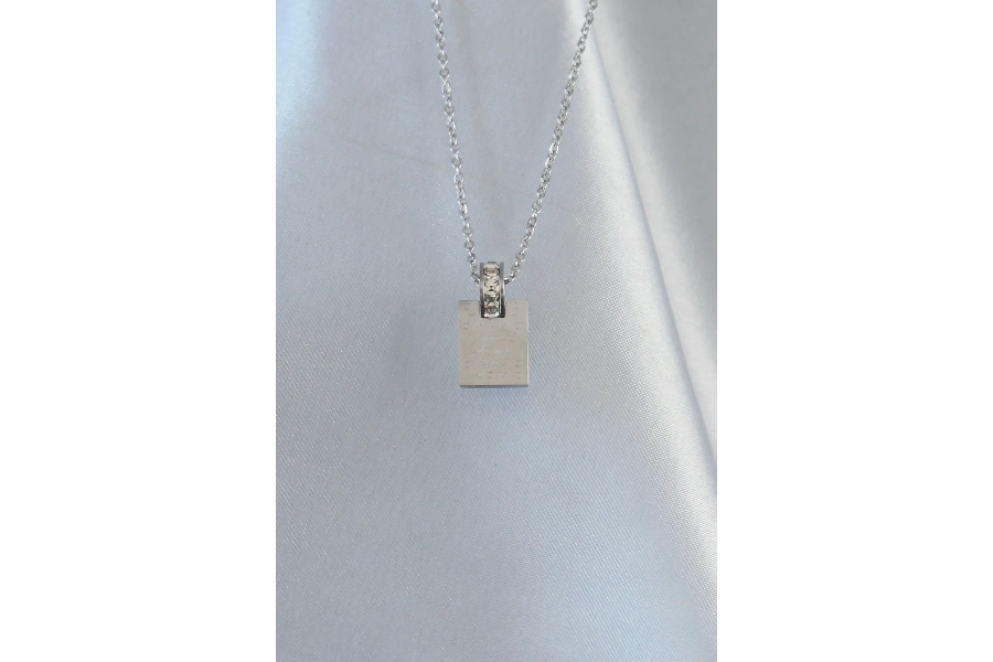 Shoecide 316l Çelik Zincir Gümüş Renk Zirkon Taşlı Aşk Mektubu Kolye