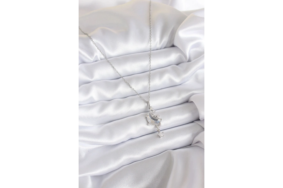 Shoecide 316l Çelik Zincir Gümüş Renk Zirkon Taşlı Ay Model Sallantı Yıldız Detay Kadın Kolye