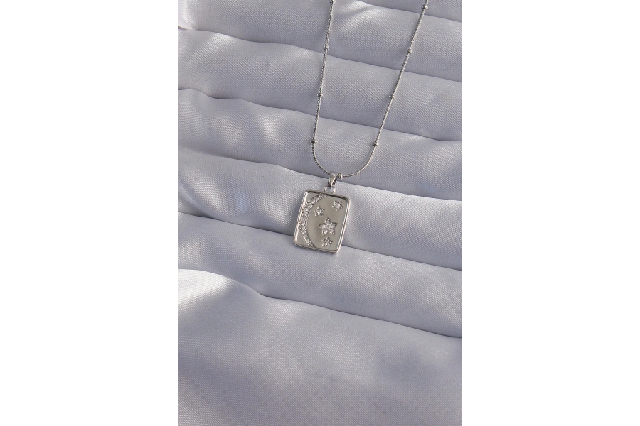 Shoecide 316l Çelik Zincir Gümüş Renk Zirkon Taşlı Ay Yıldız Figürlü Tarot Kolye