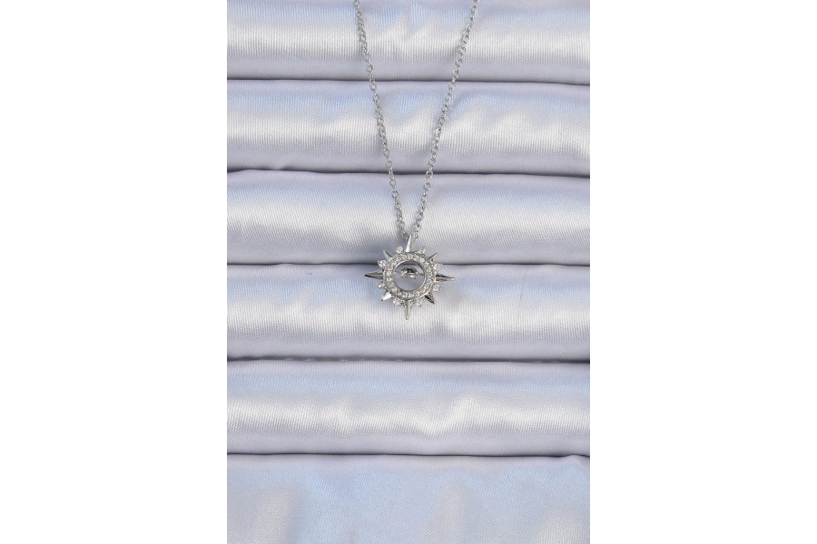 Shoecide 316l Çelik Zincir Gümüş Renk Zirkon Taşlı Parlayan Yıldız Kolye