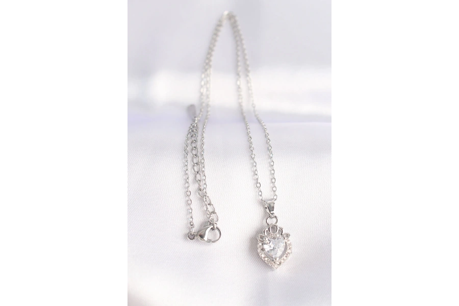 Shoecide 316l Çelik Zincir Gümüş Renk Zirkon Taşlı Rapunzel Kolye