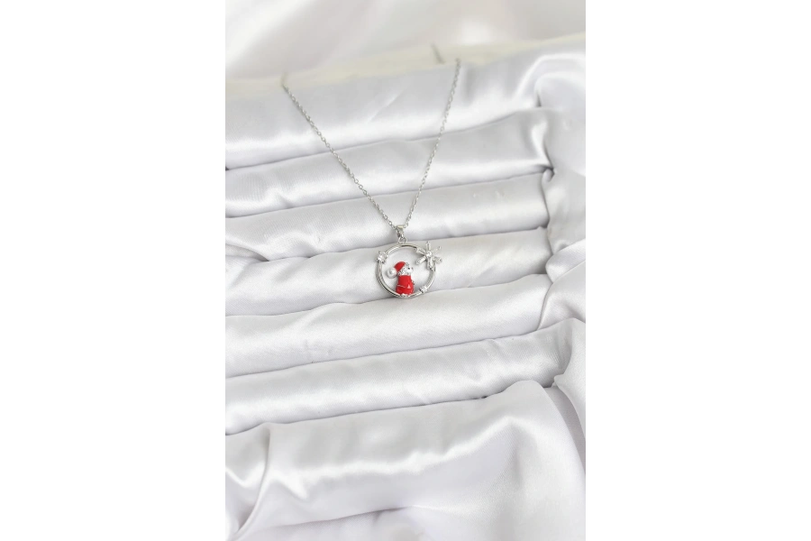 Shoecide 316l Çelik Zincir Gümüş Zirkon Taşlı Yılbaşı Tema Kadın Kolye