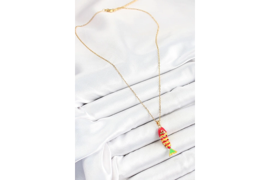 Shoecide 316l Çelik Zincir Karışık Renk Balık Model Gold Kadın Kolye