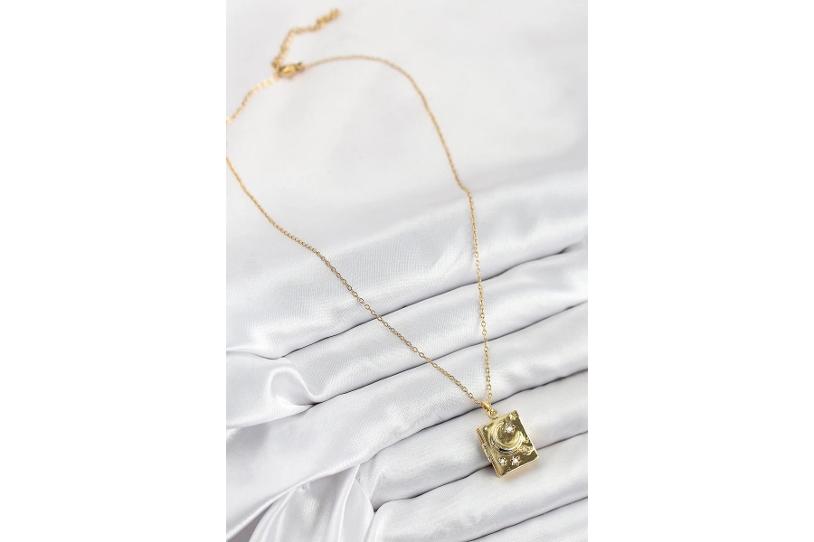 Shoecide 316l Çelik Zirkon Taşlı Açılabilr Kapaklı Kitap Model Gold Renk Kadın Kolye