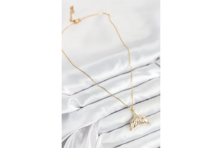 Shoecide 316l Çelik Zirkon Taşlı Balık Kuyruğu Model Gold Renk Kadın Kolye