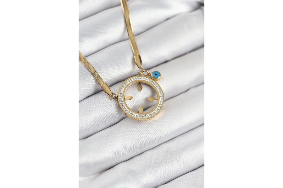 Shoecide 316l Çelik Zirkon Taşlı Çeyrek Takılabilir Gold Renk Kadın Kolye