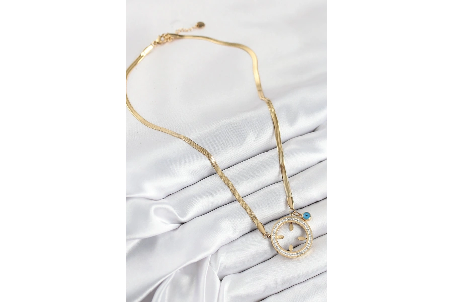 Shoecide 316l Çelik Zirkon Taşlı Çeyrek Takılabilir Gold Renk Kadın Kolye