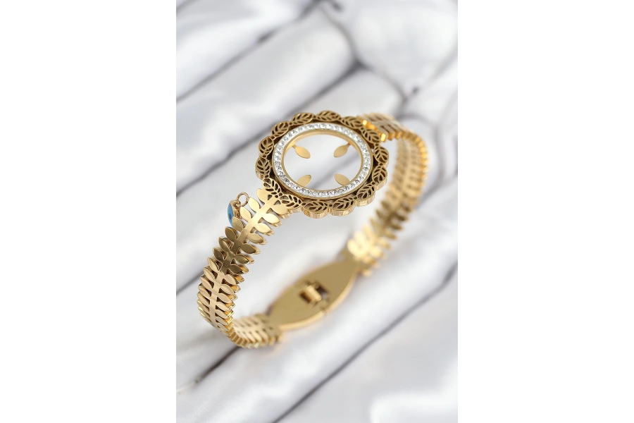 Shoecide 316l Çelik Zirkon Taşlı Çeyrek Takılabilir Gold Renk Kelepçe