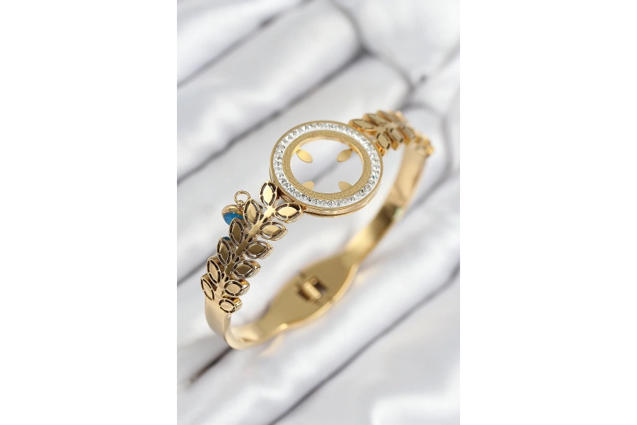 Shoecide 316l Çelik Zirkon Taşlı Çeyrek Takılabilir Gold Renk Kelepçe