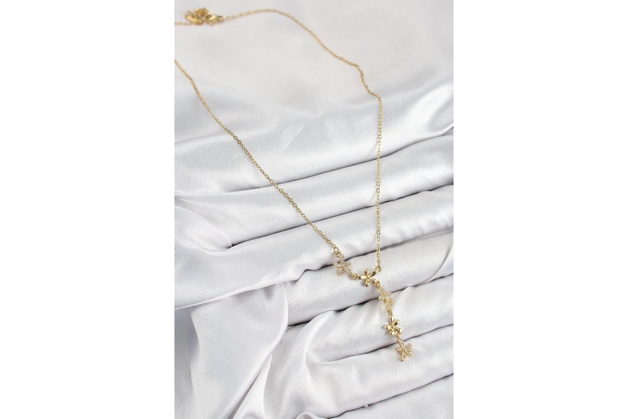 Shoecide 316l Çelik Zirkon Taşlı Çiçek Model Gold Renk Kadın Kolye