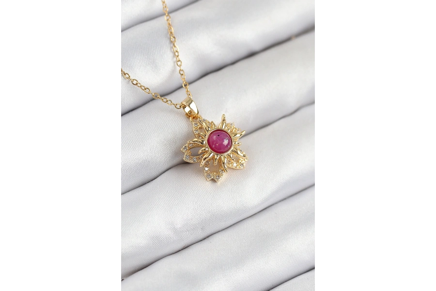 Shoecide 316l Çelik Zirkon Taşlı Döner Güneş Model Gold Renk Kadın Kolye