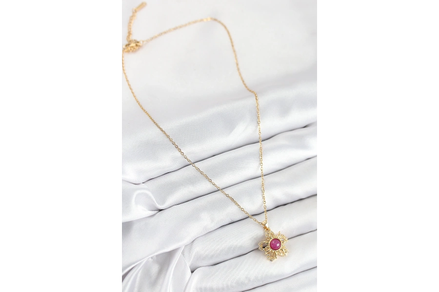 Shoecide 316l Çelik Zirkon Taşlı Döner Güneş Model Gold Renk Kadın Kolye