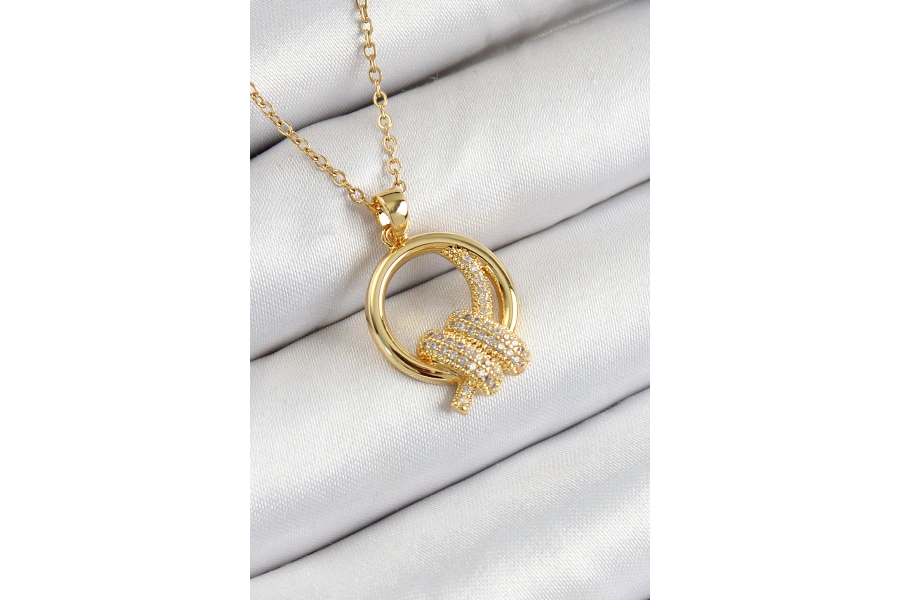 Shoecide 316l Çelik Zirkon Taşlı Düğüm Model Gold Renk Kadın Kolye