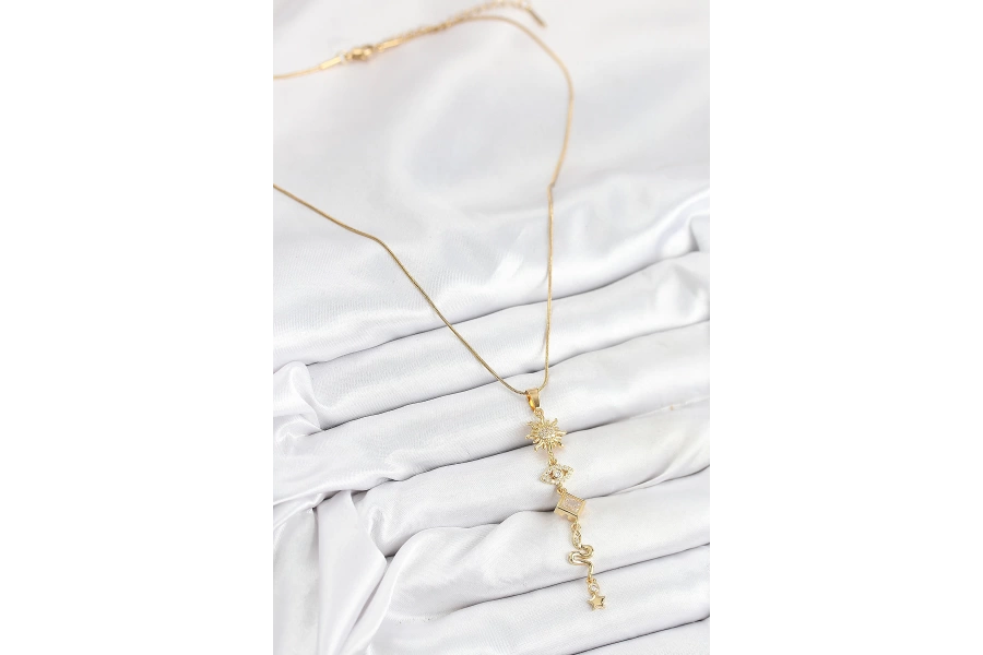 Shoecide 316l Çelik Zirkon Taşlı Güneş Ve Ay Enerji Model Gold Renk Kadın Kolye
