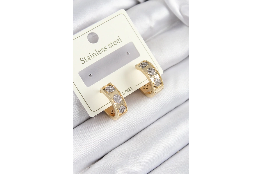 Shoecide 316l Çelik Zirkon Taşlı Halka Model Gold Ve Gümüş Renk Kadın Küpe