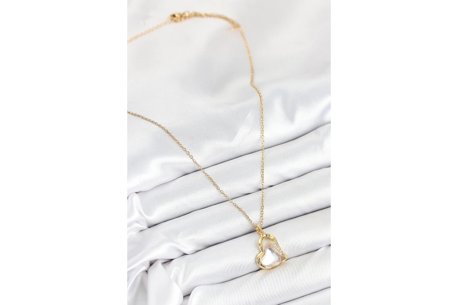 Shoecide 316l Çelik Zirkon Taşlı Kalp Model Gold Renk Kadın Kolye