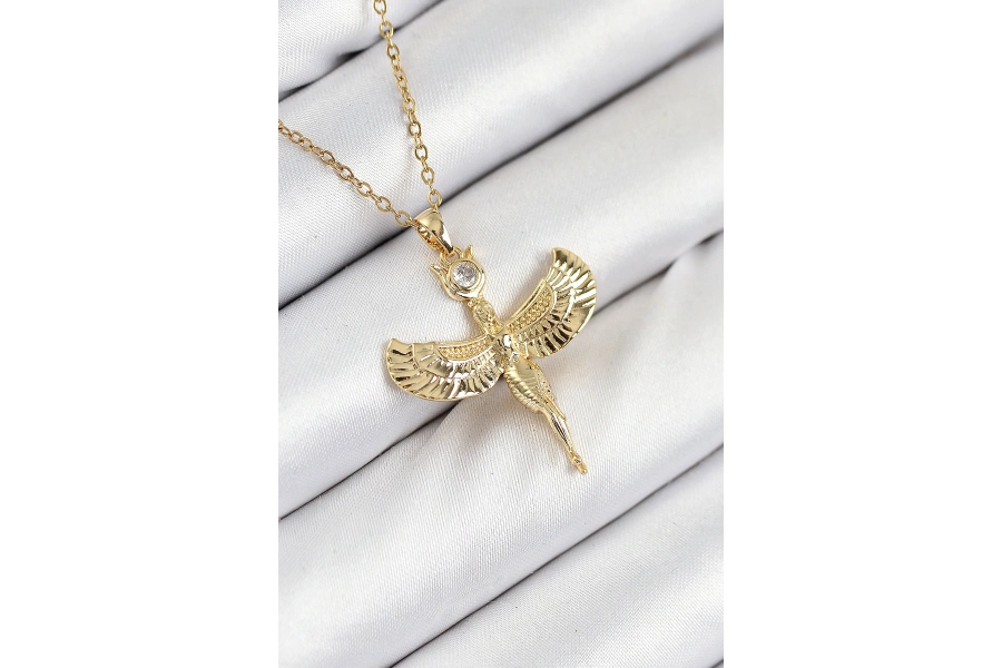 Shoecide 316l Çelik Zirkon Taşlı Melek Model Gold Renk Kadın Kolye