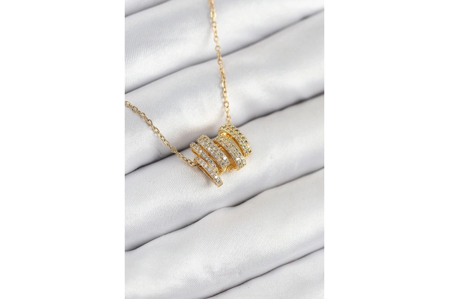 Shoecide 316l Çelik Zirkon Taşlı Sarmal Model Gold Renk Kadın Kolye