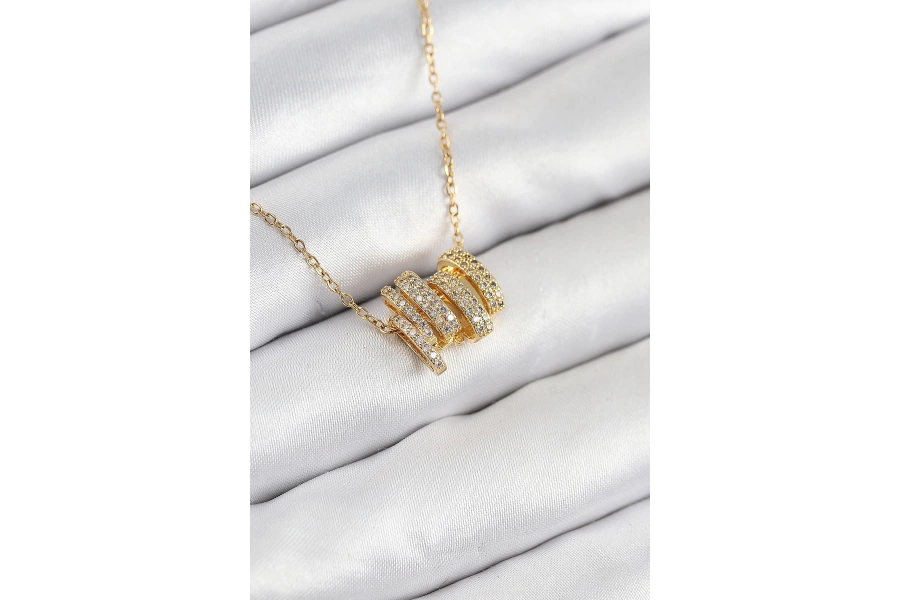 Shoecide 316l Çelik Zirkon Taşlı Sarmal Model Gold Renk Kadın Kolye