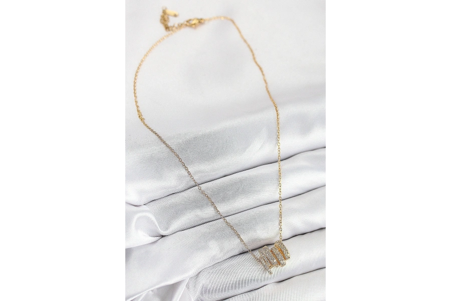 Shoecide 316l Çelik Zirkon Taşlı Sarmal Model Gold Renk Kadın Kolye