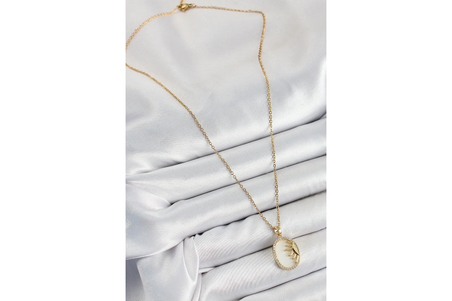 Shoecide 316l Çelik Zirkon Taşlı Yarım Güneş Model Gold Renk Kadın Kolye