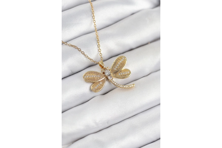 Shoecide 316l Çelik Zirkon Taşlı Yusufcuk Model Gold Renk Kadın Kolye