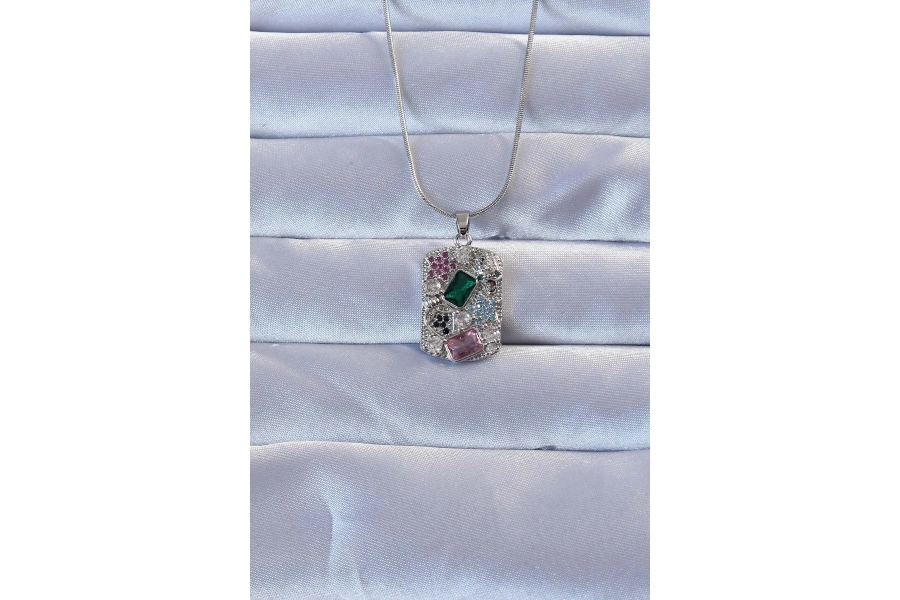 Shoecide 316l Gümüş Renk Çok Renkli Zirkon Taşlı Vintage Kolye