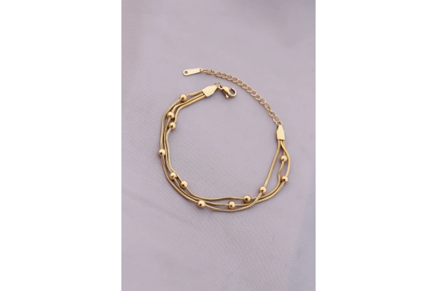 Shoecide 316l Kararmaz Çelik Gold Renk Top Zincirli Kadın Bileklik