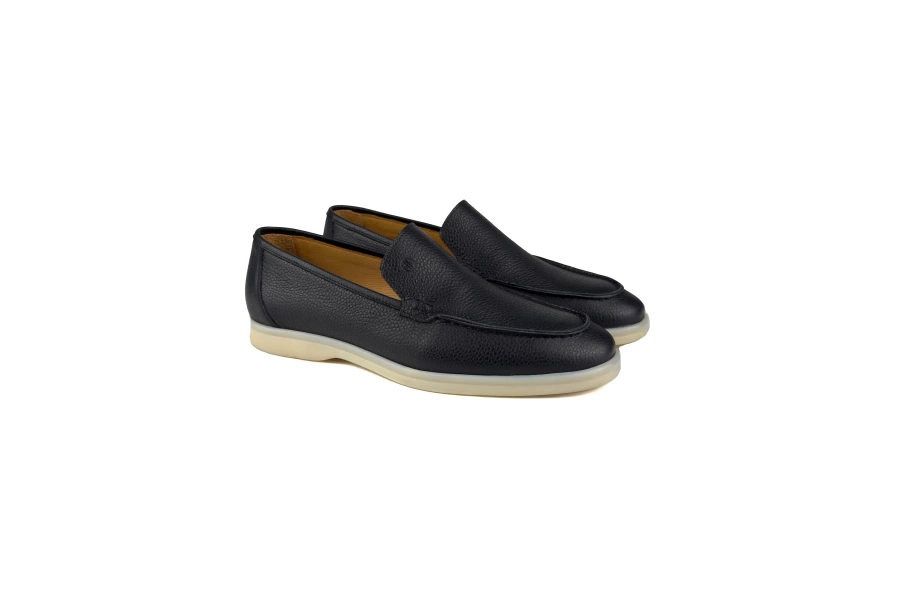Shoecide Allegro Siyah Hakiki Deri Beyaz Taban  Erkek Loafer Ayakkabı