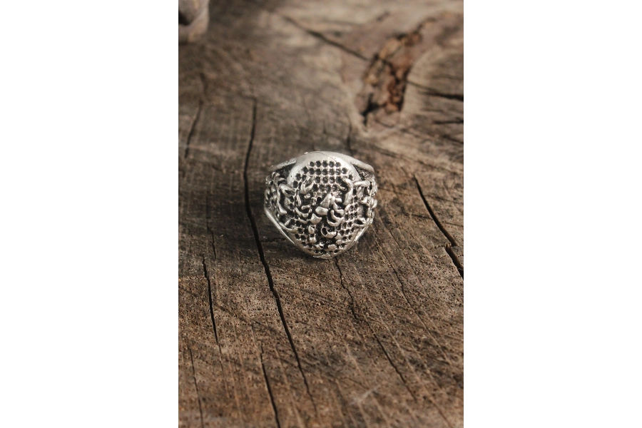Shoecide Antik Gümüş Renk Akrep İşleme Ayarlanabilir Erkek Yüzük