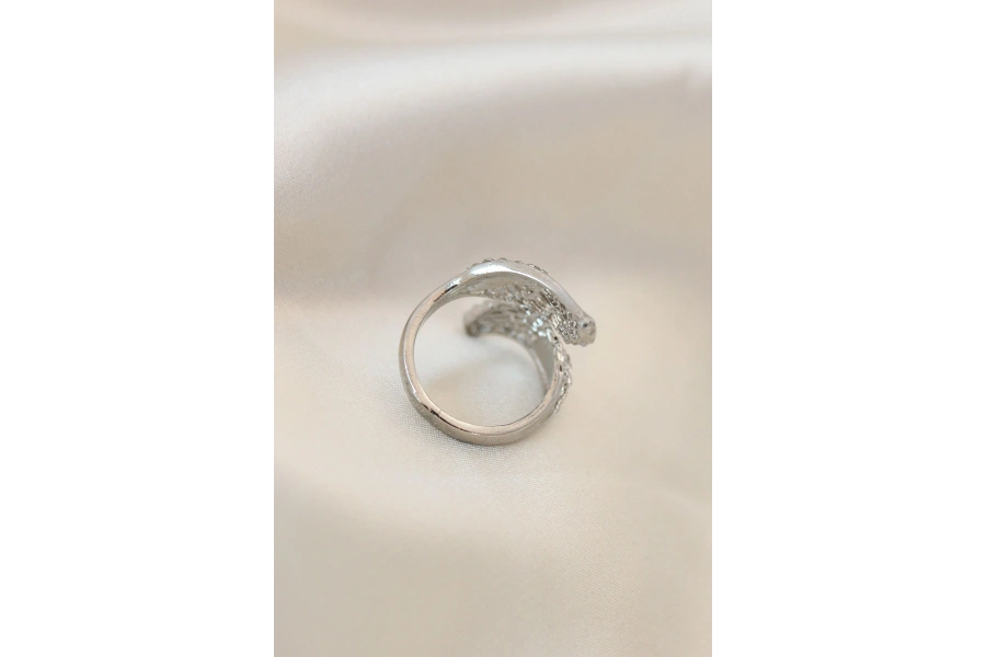 Shoecide Ayarlamalı Silver Renk Metal Zirkon Taşlı Kanat Yüzük