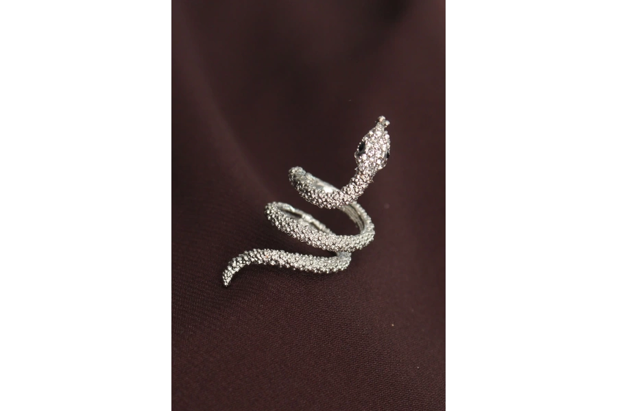 Shoecide Ayarlanabilir Silver Renk Zirkon Taşlı Yılan Yüzük