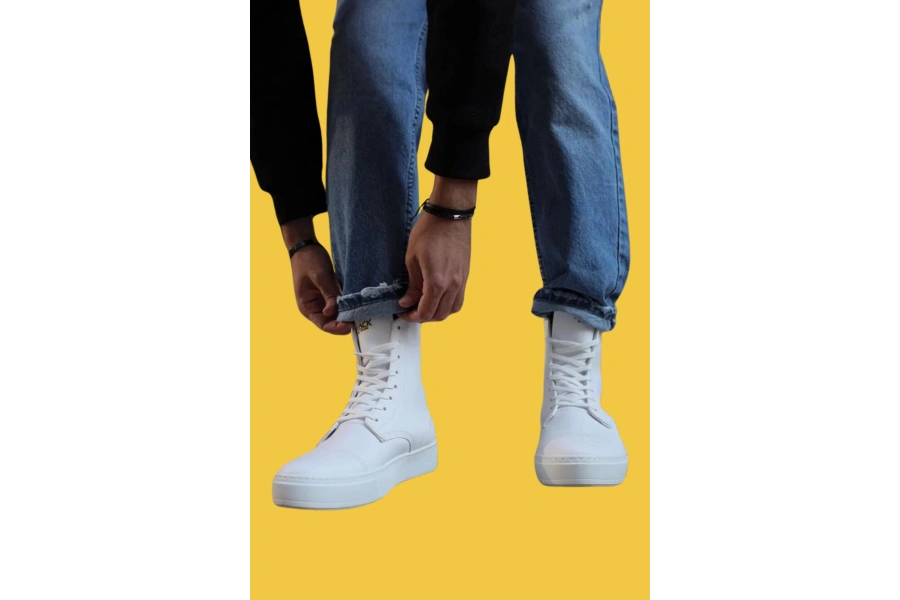 Shoecide Bağcıklı Beyaz Erkek Spor Bot 022