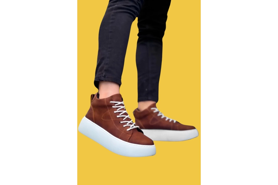 Shoecide Bağcıklı Yüksek Taban Taba Cilt Erkek Spor Bot