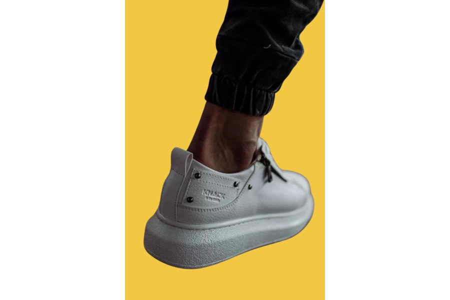 Shoecide Bağcıklı Fermuarlı Yüksek Taban Beyaz Erkek Günlük Ayakkabı 555