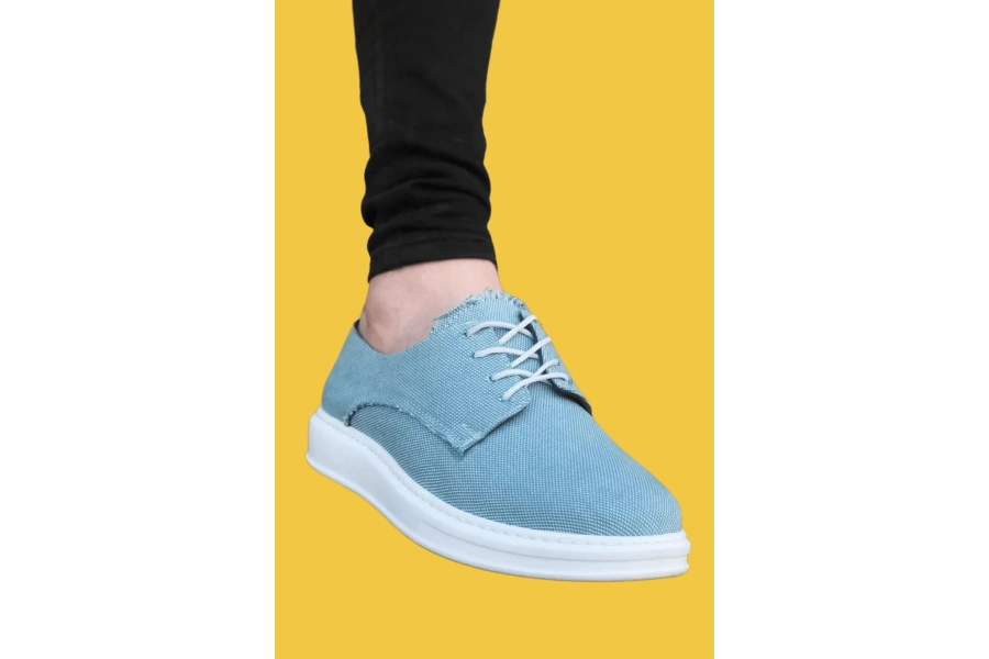 Shoecide Bağcıklı Klasik Spor Keten Turkuaz Yüksek Taban Casual Erkek Ayakkabı