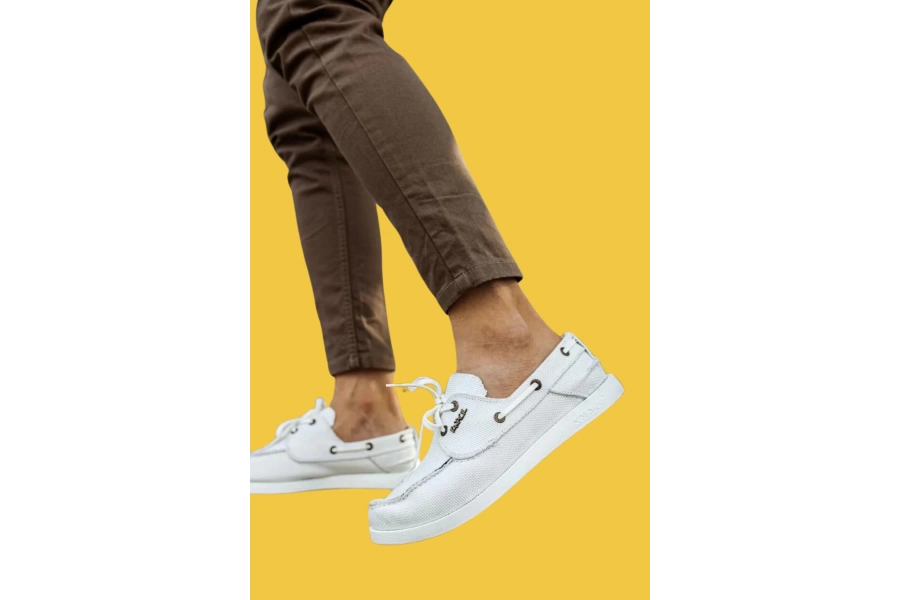 Shoecide Bağcıklı Mevsimlik Keten Beyaz Erkek Loafer Ayakkabı 008