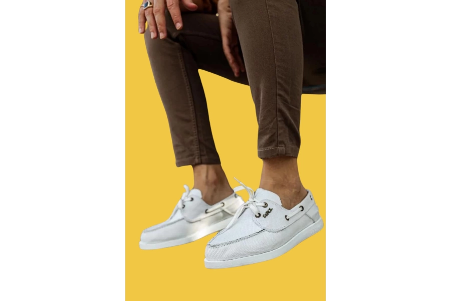Shoecide Bağcıklı Mevsimlik Keten Beyaz Erkek Loafer Ayakkabı 008