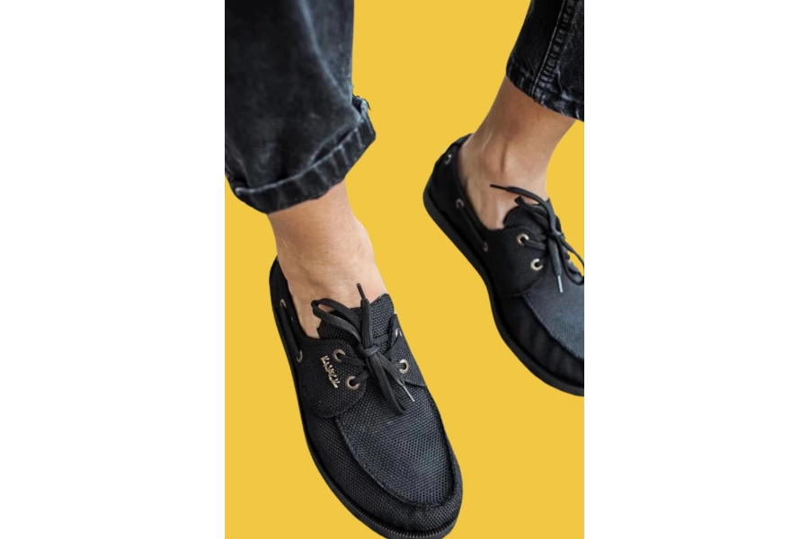 Shoecide Bağcıklı Mevsimlik Keten Siyah Erkek Günlük Ayakkabı 008 (siyah Taban)