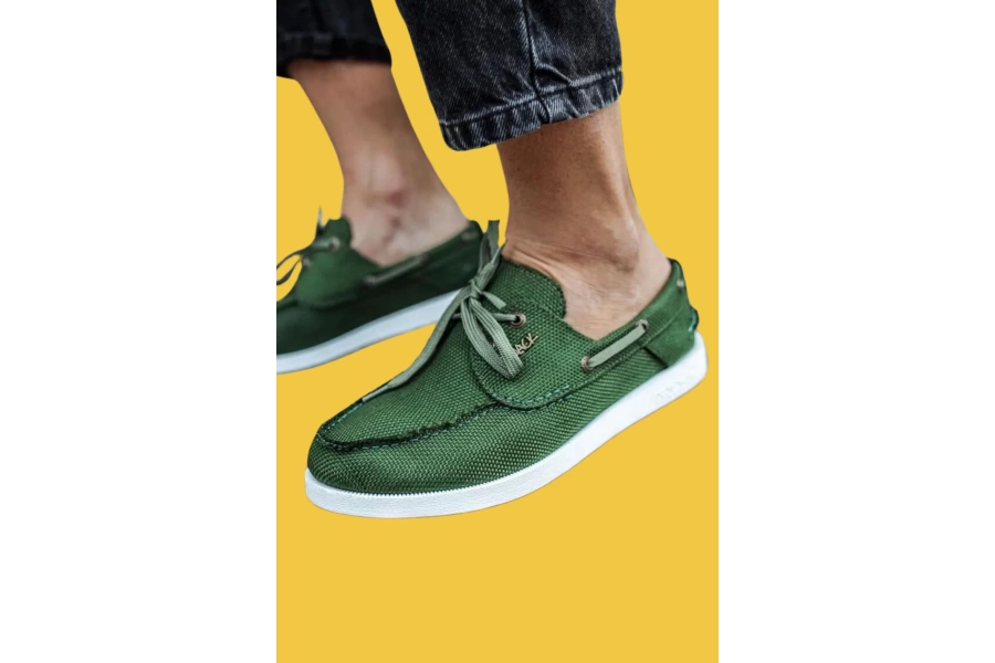 Shoecide Bağcıklı Mevsimlik Keten Yeşil Erkek Loafer Ayakkabı 008