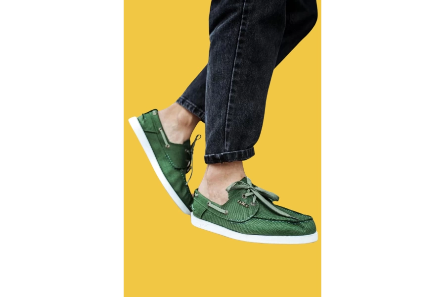 Shoecide Bağcıklı Mevsimlik Keten Yeşil Erkek Loafer Ayakkabı 008